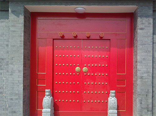 华南热作学院中国传统四合院系列朱红色中式木制大门木作